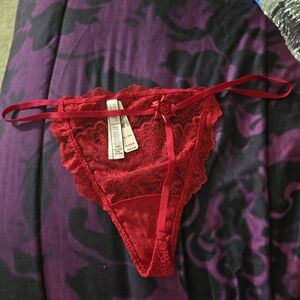 Victoria's Secret Red Lace Thong with Ribbon Bow